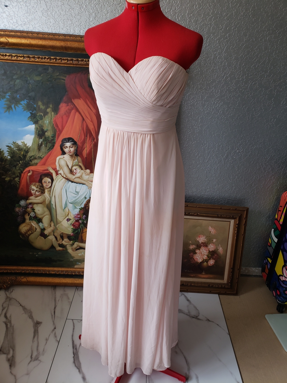 Bill Levkoff Pale Pink Strapless Chiffon Gown